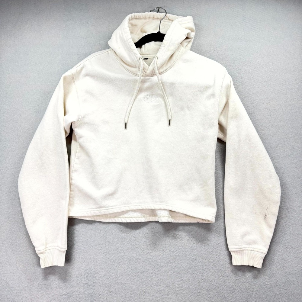 The North Face Cropped Hoodie Womens Cream Fleece Lightweight Sweatshirt Grunge